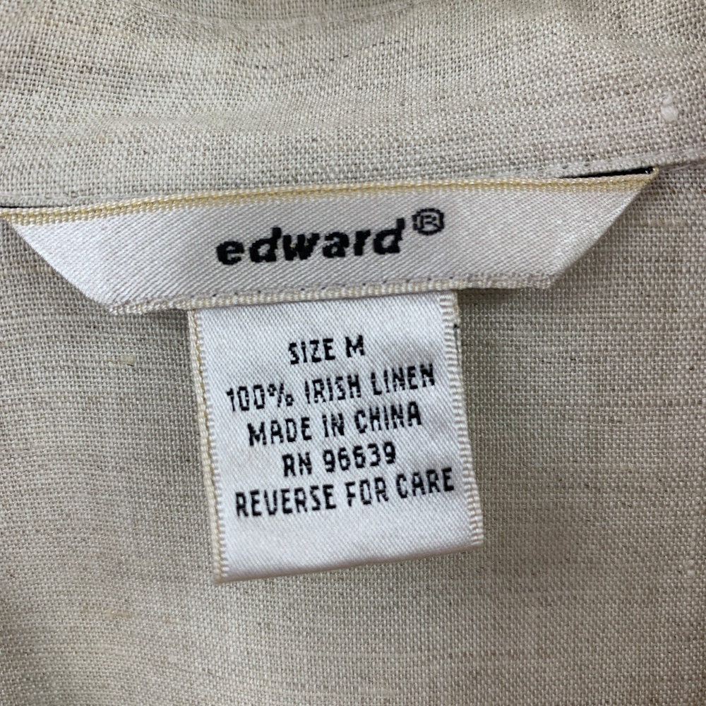 Edward Irish Linen Novelty Embroidered Handbags Motif Button Down Tan Sz M - Picture 9 of 12